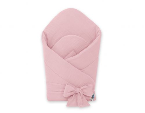 Muślinowy rożek dla niemowląt usztywniany z wiązaniem – pastel pink