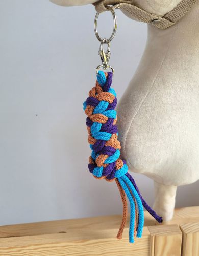 Tether for Hobby Horse made of double-twine cord - dark purple/ turquoise/ terracotta