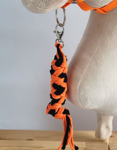 Halfter für Hobbypferd aus doppelt geflochtener Kordel - neon orange/ schwarz
