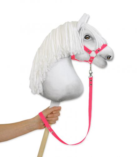 Tether for hobby horse made of webbing tape - neon pink