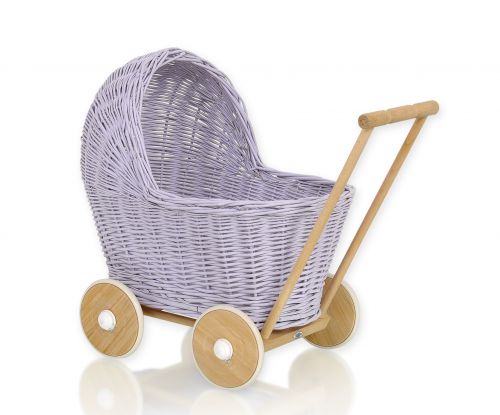 Wiklinowy wózek dla lalek pchacz - fioletowy
