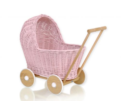 Wiklinowy wózek dla lalek pchacz - różowy