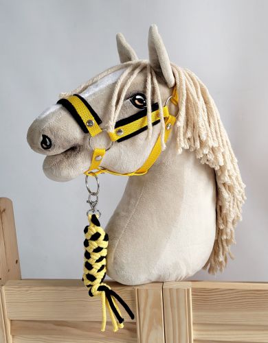 Zestaw do Hobby Horse: kantar A3 z czarnym futerkiem + uwiąz ze sznurka – czarno-żółty